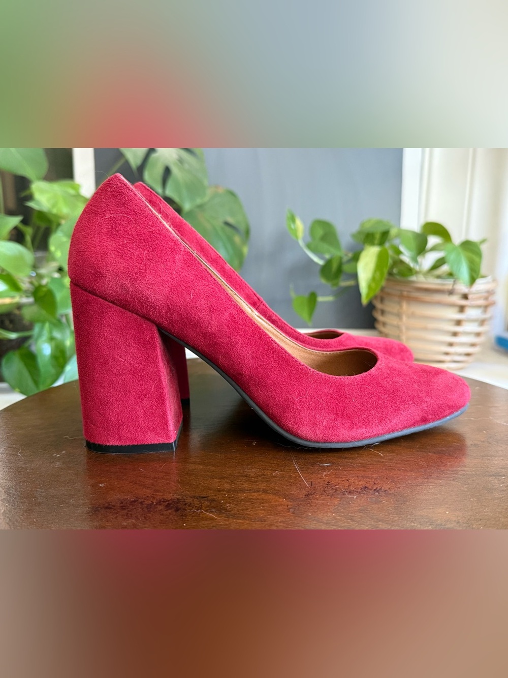 14th & Union Red Suede Block Heel Pumps
